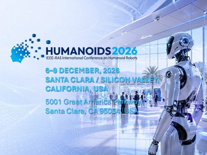Humanoids 2026 conference promotional artwork, showing a humanoid robot and the December 6–9 dates in Santa Clara, California.